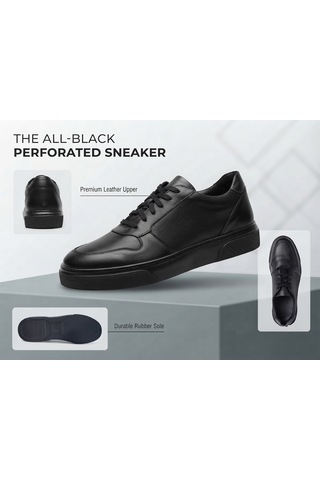 Growish Gd0134 Hakiki Deri Büyük Numara 45 46 47 Numara Kaydırmaz Güçlü Taban Ekonomik Siyah Günlük Sneaker Erkek Ayakkabı Siyah - Siyah