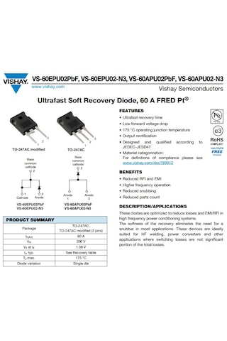 Vs-60apu02-n3 Soft Recovery Dıode 60a, 200v
