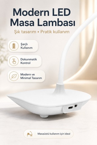 Led Masa Lambası Usb Şarjlı Dokunmatik Akrobat Çalışma Lambası 3 Modlu Göz Yormayan Işık Ultra Hafif Beyaz