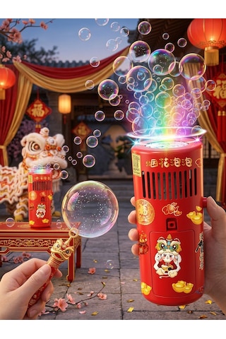 Işıklı Ve Müzikli Otomatik Baloncuk Makinesi 2 Adet Solüsyon + Sticker Hediyeli Bubble Machine 3+ Yaş Kırmızı