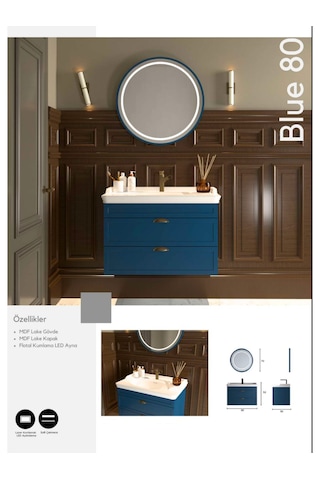 Evros Blue 80 Cm Banyo Dolabı Lacivert