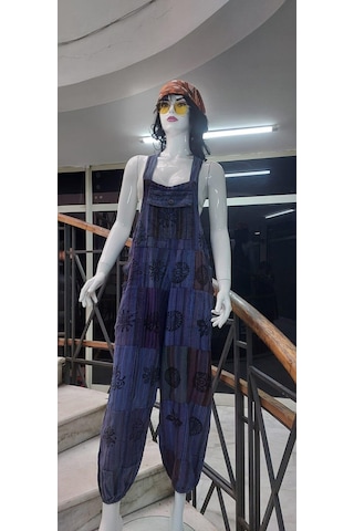 Hint Otantik Yıkamalı Taşlanmış Lacivert Şalvar Tulum Lacivert