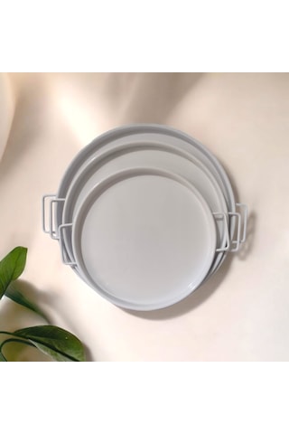 Tepsi Seti Metal Kulplu Çay Tepsisi Kahve Tepsisi Sunum Kahvaltı