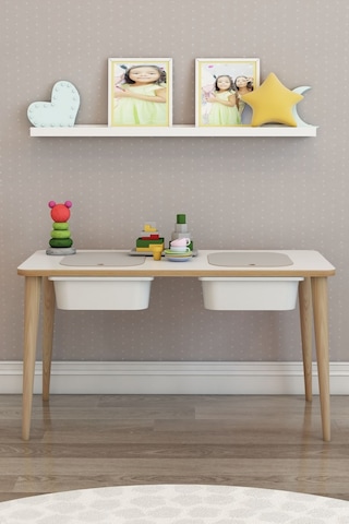 Moniev Çocuk Oyun Etkinlik Çalışma Masası Tek Masa Beyaz Beyaz