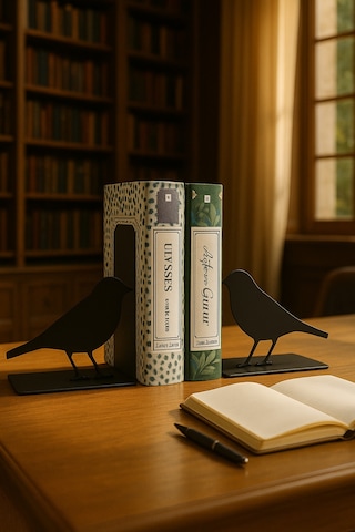 Kuş Figürlü Metal Kitap Tutucu 2 Li Set Doğa Temalı Dekoratif Masa Üstü Aksesuar