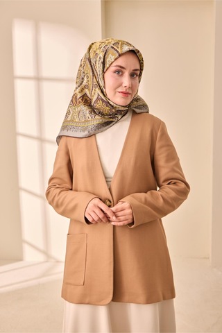 Silk Home Twill İpek Eşarp 11476-49 Acı Kahve, Bej, Yeşil, Yeşil Gri