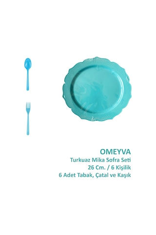 Omeyva Mika Plastik Turkuaz Sorfa Piknik Seti - 26 Cm. - 6 Kişilik Tabak Çatal Kaşık Takımı