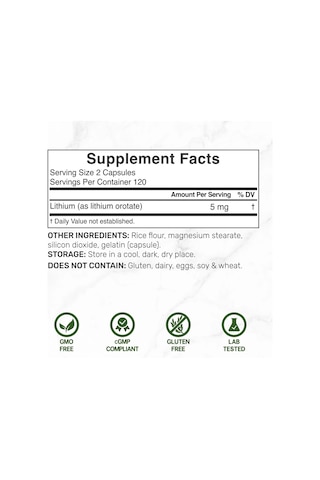 Lithium Orotate Highyl Bioavailable 5 Mg 240 Capsules
