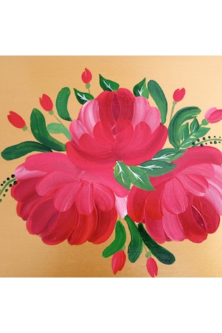 Altın Varaklı El Boyaması Gül Desenli Ahşap Nişan/sunum Tepsisi Altın