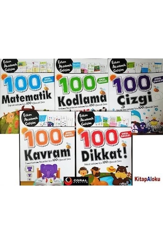 Niha Çocuk Okul Öncesi Erken Akademik Gelişim 100 Etkinlik 5+ Yaş Seti - 5 Kitap Takım- Coral Dağıtım