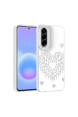 Maks Technology Samsung Galaxy Uyumlu A57 Kılıf Damla Taşlı Mkst Rivas Sert Pc Kapak - Beyaz