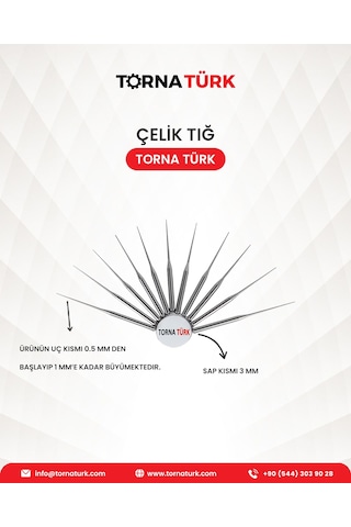 Tesbih Çelik Tığ Konik Mil 1 Paket 3 Adet İşleme Ekipmanı Metalik