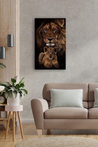 Doğal Taş Tablo - Aslan Ve Yavrusu Tablo - Duvar Dekoru 30x50cm