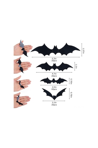 Aubyhe Halloween 3d Gerçekçi Kanatlı Yarasa Sticker, Yeniden Kullanıma Uygun, Temiz Yüzeylere Uygulanabilir Dekoratif Dekal Diğer