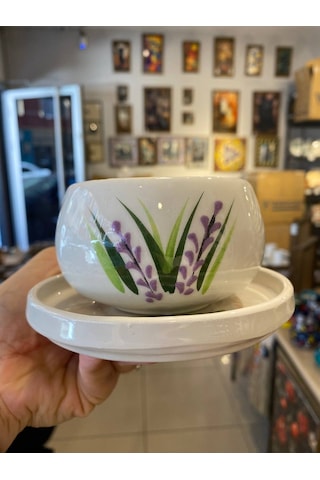 Seramik El Yapımı Fincan Takımı 2'li Set Lavanta Desenli Beyaz - Mor