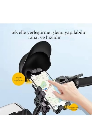 Otomatik Tuşlu Şapkalı Motorsiklet Bisiklet Telefon Tutacağı Ayna Siyah