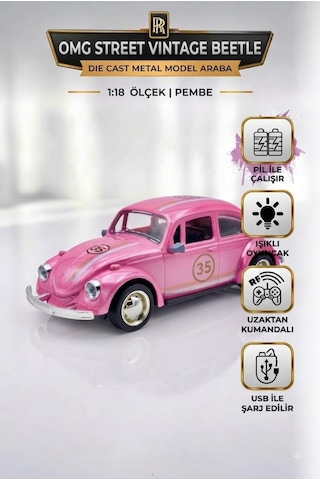 Uzaktan Kumandalı Şarjlı Işıklı Full Fonksiyon Kauçuk Tekerlekli Nostalji Vosvos Araba Pembe