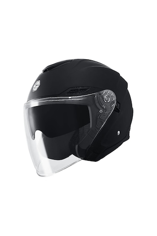 Of669 Mat Black Motosiklet Kaskı Güneş Vizörlü Yarım Açık Motorcu Kask Siyah