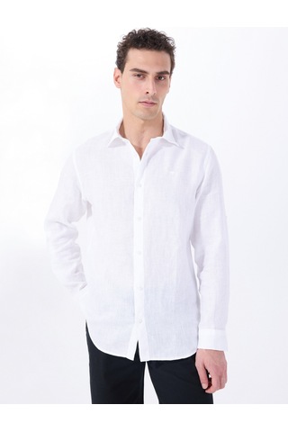 Mustang Beyaz Erkek Relaxed Fit Nakışlı Keten Gömlek M5wm- Gml1557