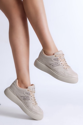 Tonny Black Kadın Bej Poli Taban Yanı Şeritli Bağcıklı Sneaker