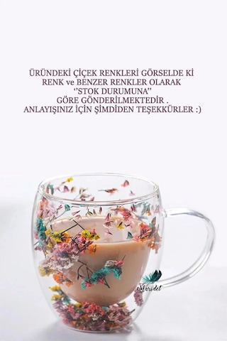 Çift Cidarlı Çiçekli Bardak Kahve Çay 250ml Bardağı El Yapımı Kulplu Borosilikat Cam Bardağı