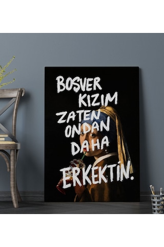 Bk Gift Vintage Klasik Sanat Esprili Sözlü Dekoratif Kanvas Tablo - 21 Çok Renkli