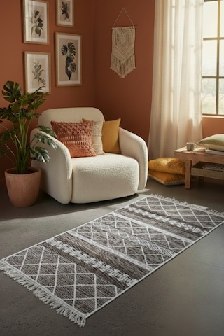 Bohem Geometrik Desen Makinede Yıkanabilir Kilim Çift Taraflı Pratik Ve Günlük Kullanıma Uygun Kilim Renkli