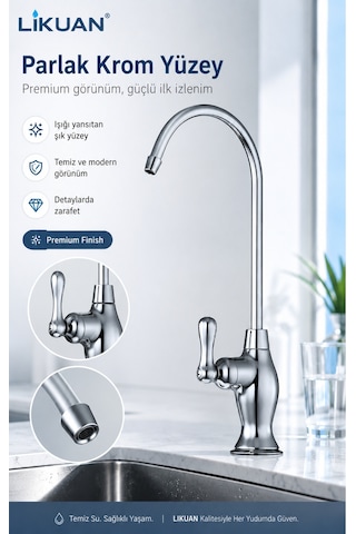 Ncp9053cp Nsf Uyumlu Krom Ro Su Arıtma Musluğu 12 Kavisli Premium Musluk Gümüş