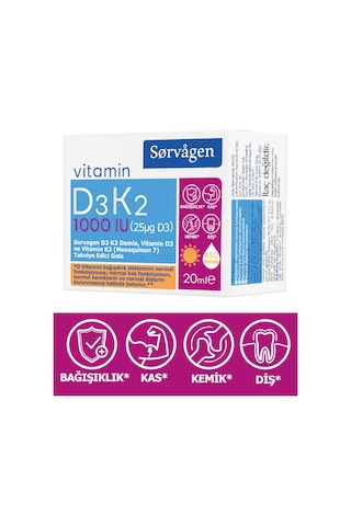 Sorvagen Vitamin D3K2 Damla 20 Ml (1000 IU)