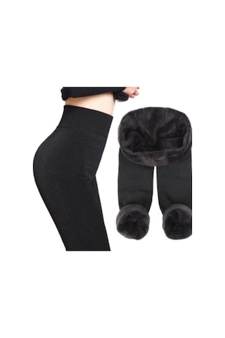 Fua Shop Kadın Siyah Şardonlu Peluş Tayt 2012Siyahs-M Siyah