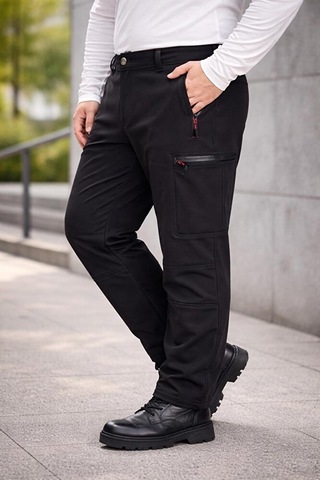 Vatan Tekstil Büyük Beden Erkek Softshell Pantolon Su İtici Rüzgar Geçirmez Siyah