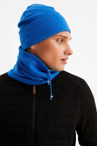 Erkek Balıkçı Style %100 Pamuklu Kaşkorse, Terletmez, Ultra Hafif, Yumuşak Bere Boyunluk Takım - Standart / Mavi Mavi