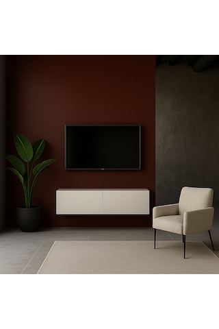 Mac Dizayn Fasalis 140 Cm Beyaz Parlak Tv Ünitesi Modern Minimal Tasarım Parlak Beyaz