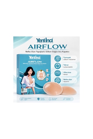 Yeni İnci Airflow Nefes Alan Yapışkanlı Silikon Göğüs Ucu Kapatıcı Ten