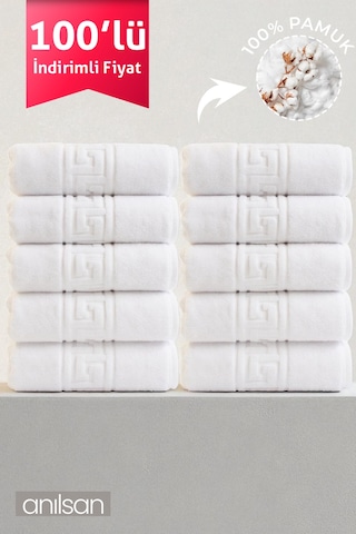 100'lü Greek Beyaz Banyo Havlusu - 70x140 Cm, 490 Gr, %100pamuk, Spa Ve Otel Havlusu 10 Adet Beyaz
