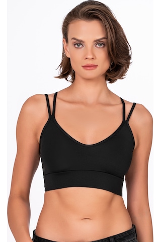 Kompedan Sırt Detaylı Kaplı Kadın Spor Sütyeni - Siyah