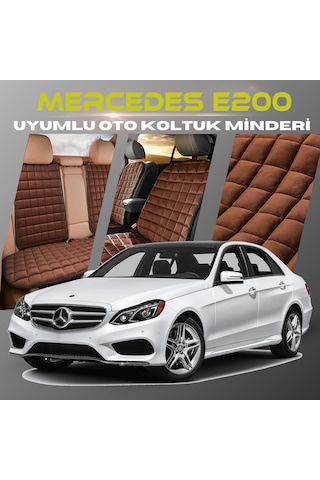 Mercedes E200 Kahverengi Tay Tüyü Cepli & Terletmez Sırtlı Oto Koltuk Minder Seti - Koruma Kılıfı  Ön & Arka Set