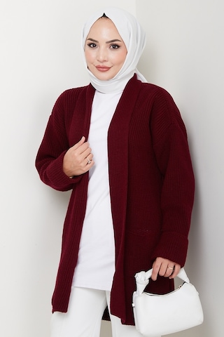 Enfil Şal Yaka Triko Hırka 1598 - Bordo Bordo