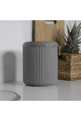 Lines Lüks Çizgili Tezgah Üstü Mutfak Çöp Kovası - Gri Kapaklı Atık Kutusu 5 Litre 3029 Gri