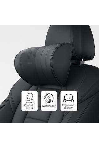 Polham Ayarlanabilir Ergonomik Boyun Ve Baş Desteği Yastık / Konforlu Sürüş, Maksimum Destek, Universal Siyah