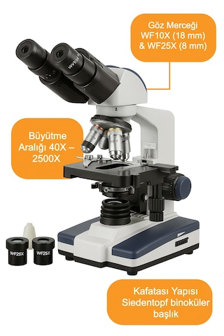 Ultra Net 2500x Mdstech Binoküler Biyolojik Laboratuvar Mikroskobu Profesyonel Kullanım
