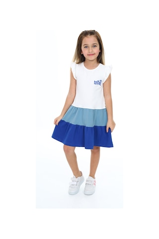 Toontoy Kız Çocuk Fırfırlı Garni Detaylı Elbise Mavi