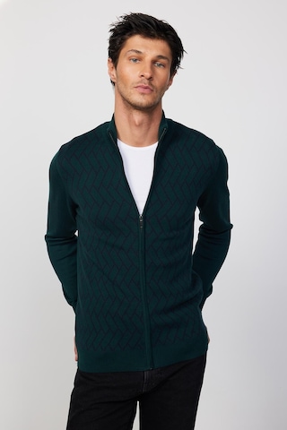 Tudors Slim Fit Dar Kesim Yarım Balıkçı Yaka Fermuarlı Önü Desenli Yeşil Erkek Hırka-29526 Multi Çok Renkli