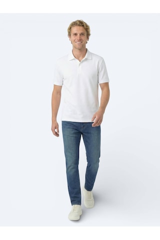 Kip Beyaz Düz Polo Yaka Pamuk Karışımlı T-shirt Beyaz