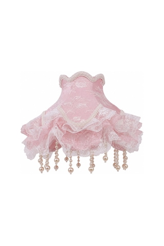 Pembe Kadife Kaplı Beyaz Dantelli El Yapımı Prenses Model Abajur Şapkası 27x25cm