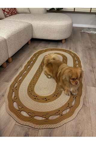 Mavaux Sarmaşık Model Oval Hasır Görünümlü Jüt Kilim Paspas Halı Jüt