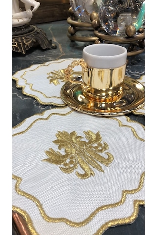 Liva Gold 6'lı Kokteyl Kahve Sunum Peçetesi Maraş İşi Sırma Nakış