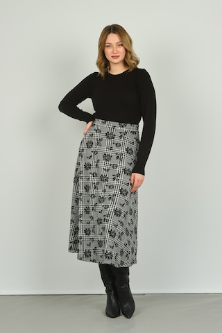Sistas Kadın Desenli Midi Boy Rahat Form Etek 23917 Siyah