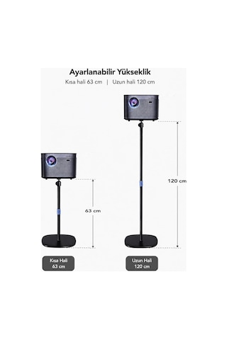 Coverzone Projeksiyon Standı Ayarlanabilir Teleskopik Zemin Standı 63-120 Cm Yükseklik Ayarlı 360 Derece Dönebilen