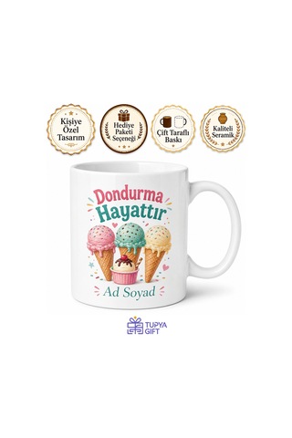 Dondurma Hayattır İngilizce Çay Kupası Hediye Beyaz